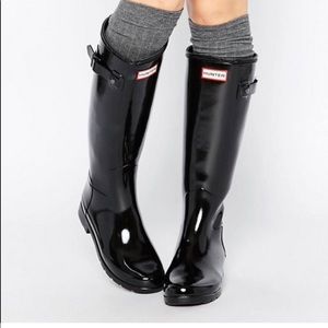 Black Hunter Tall Glossy Rain Boots 9